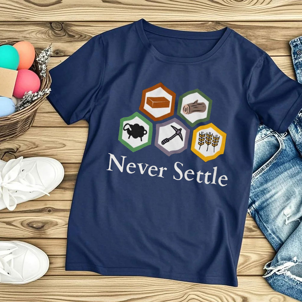 Never Settle Catan Shirt Vinta - Board Game Catan 评论和价格